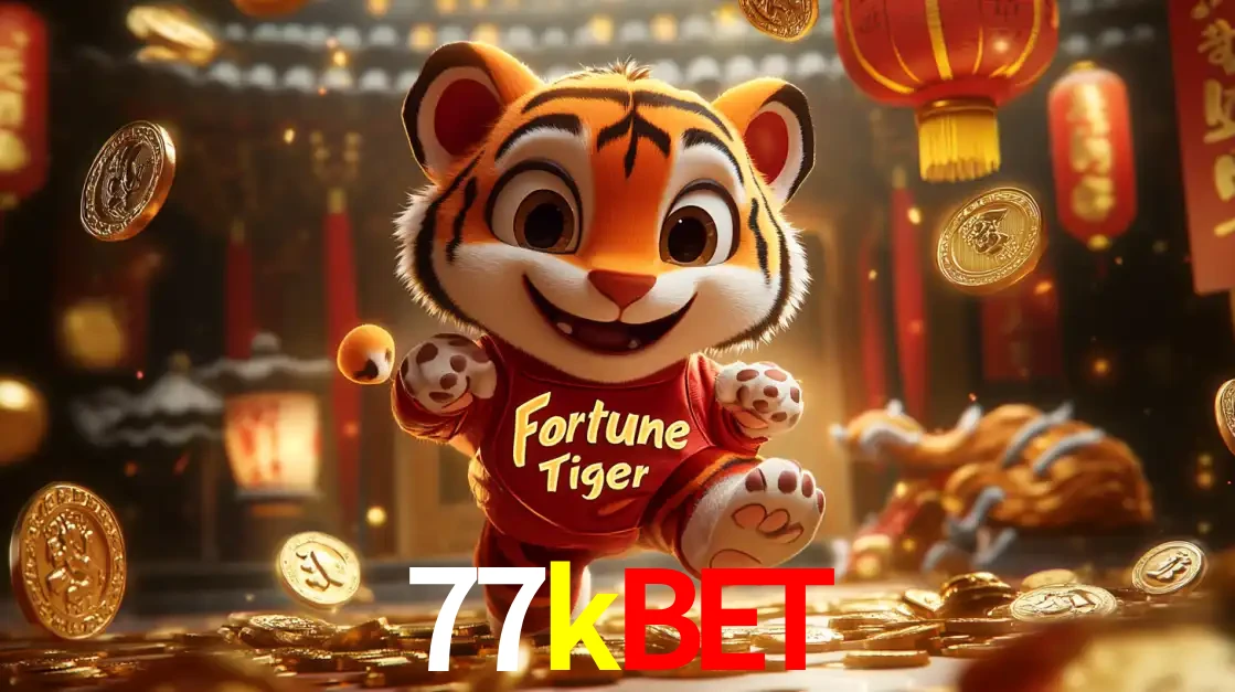 O alegre personagem do Fortune Tiger correndo sobre um caminho de moedas de ouro, simbolizando os grandes prêmios e a diversão do popular jogo de slot do 77kbet.