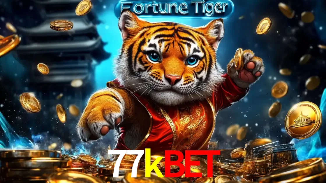 Imagem promocional do jogo de slot Fortune Tiger, com um tigre majestoso em traje tradicional cercado por uma fortuna em moedas de ouro, disponível agora no cassino 77kbet.
